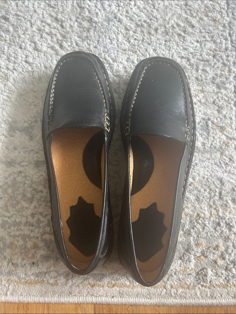 Born Black Leather Moc Toe Slip-On Loafers